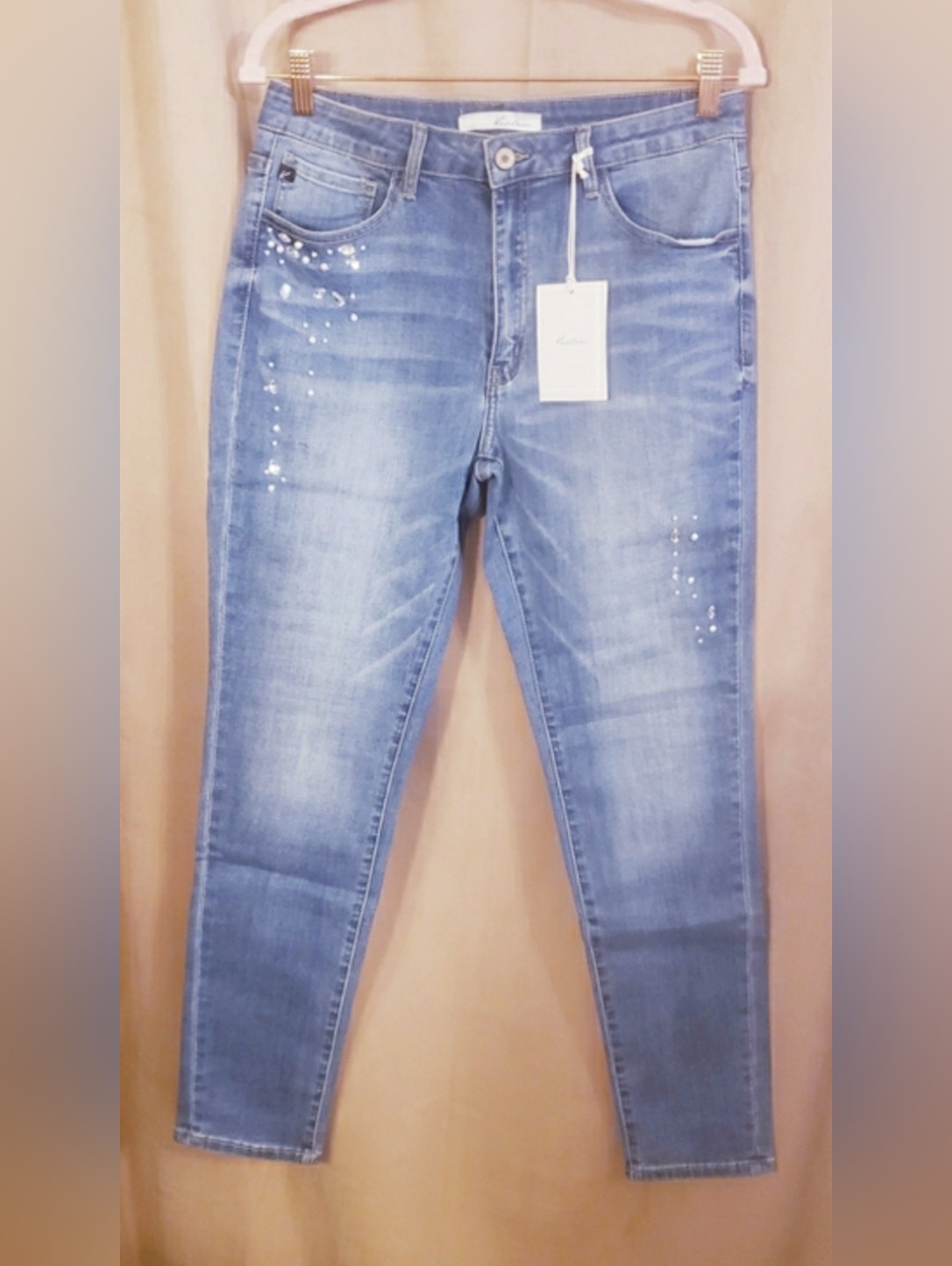 KANCAN GEMMA BIANCA CRYSTAL & PEARL EMBELLISHED SKINNY JEANS
